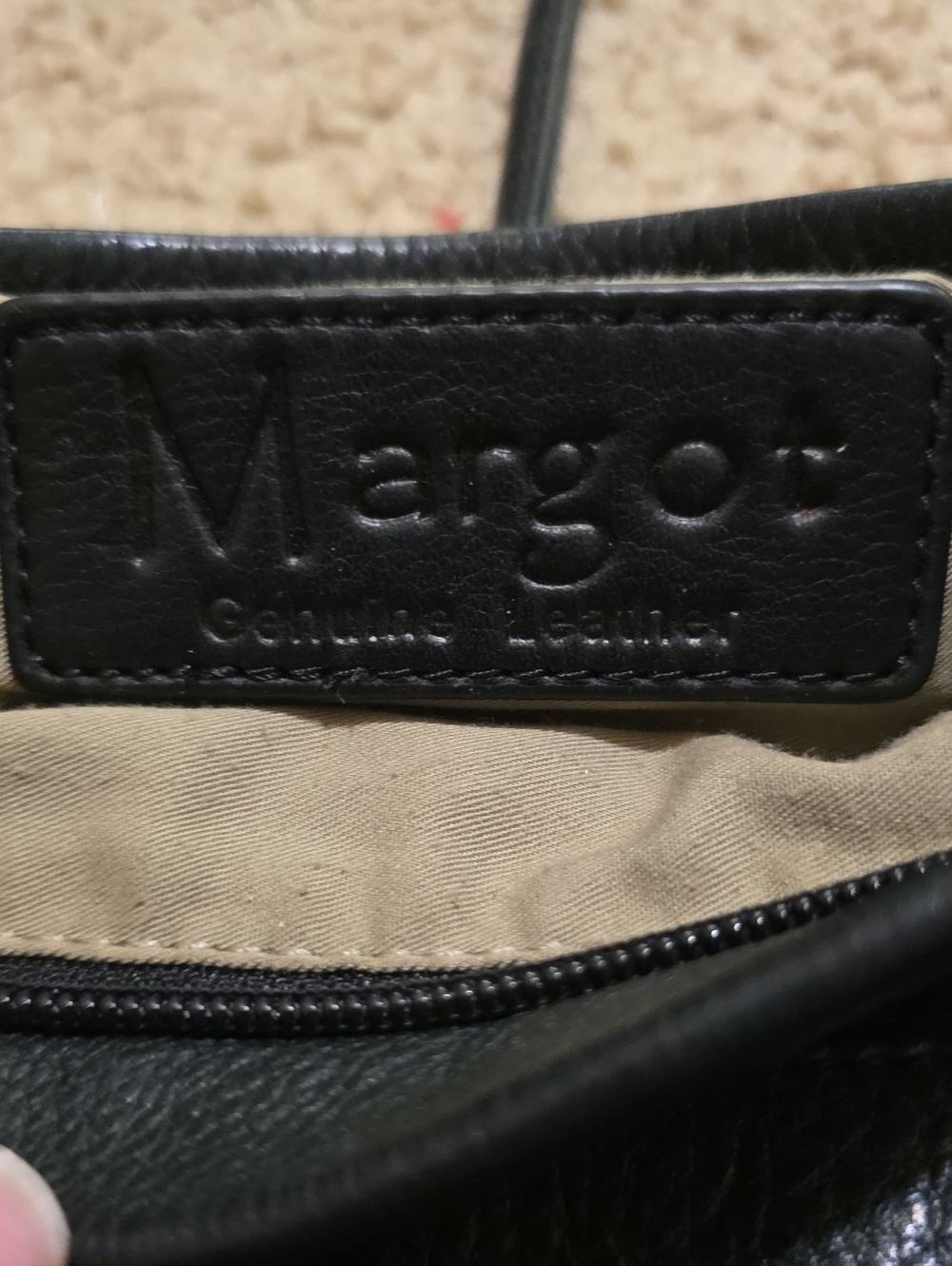 Margot Black Leather Shoulder Bag with Zip Pocket